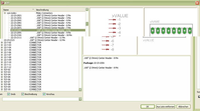 Hier in der Bibliothek die Molex-Verbinder