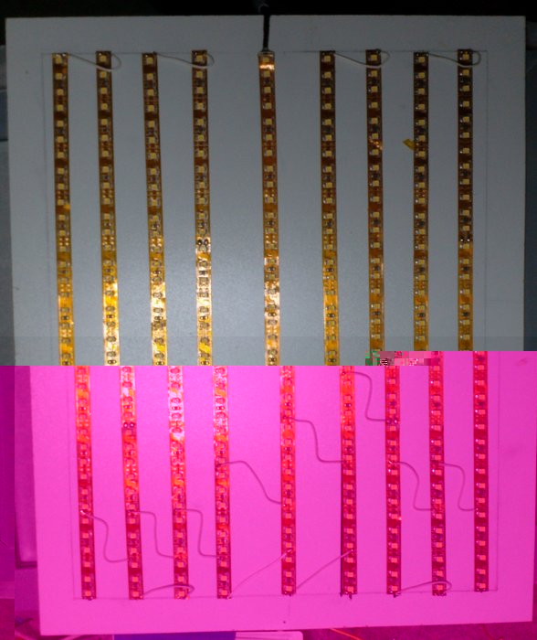 LED-Stripe aufgeklebt auf einer Hartfaserplatte